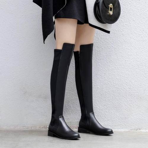 mk低跟真皮大小码女靴子