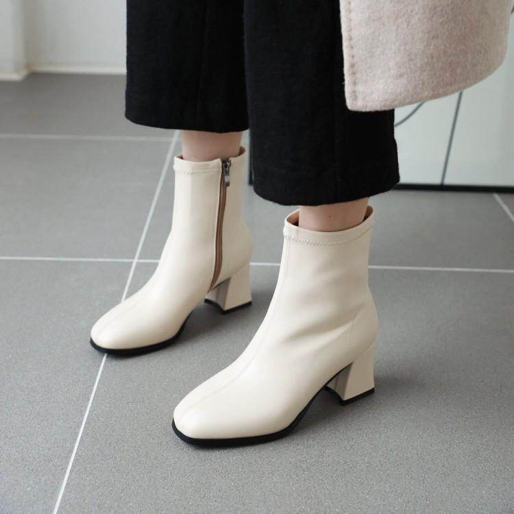 鞋女女鞋女靴婚鞋秋冬圆头粗跟高跟大码靴小码女靴 31-43 lmtt