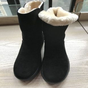 缺码断码处理磨砂圆头绒面平底低跟中筒靴女冬季雪地靴厚绒毛靴