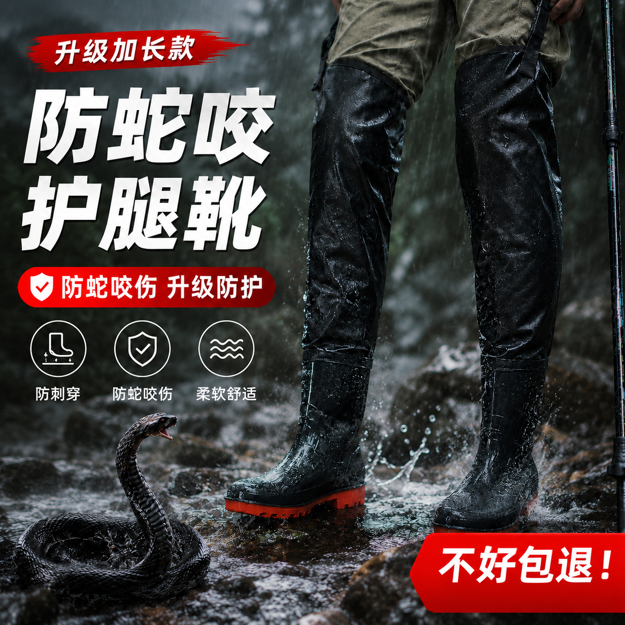防蛇咬雨鞋男防滑束口高筒水鞋户外钓鱼加厚中筒防水雨靴加长款