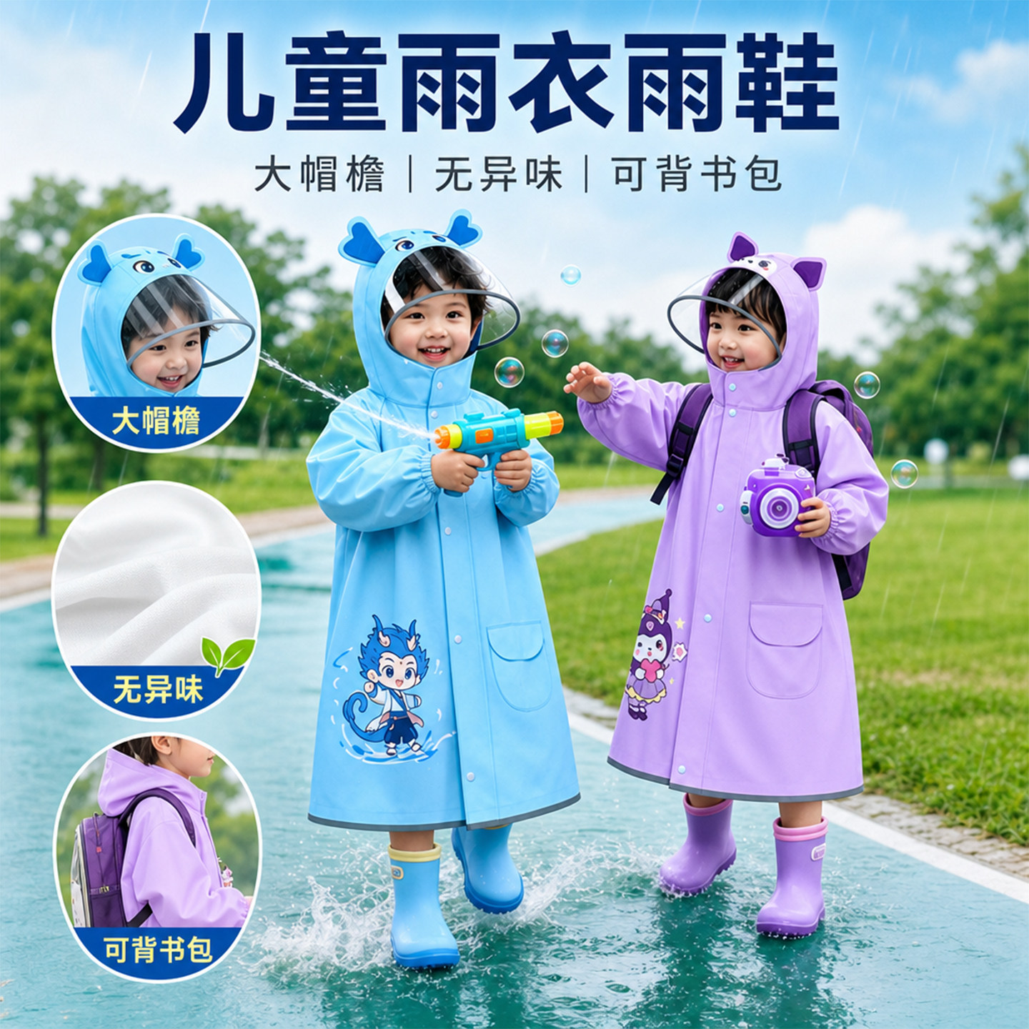 新式儿童雨衣宝宝雨鞋雨靴套装男童女孩2岁一岁暴雨连体幼儿园3岁