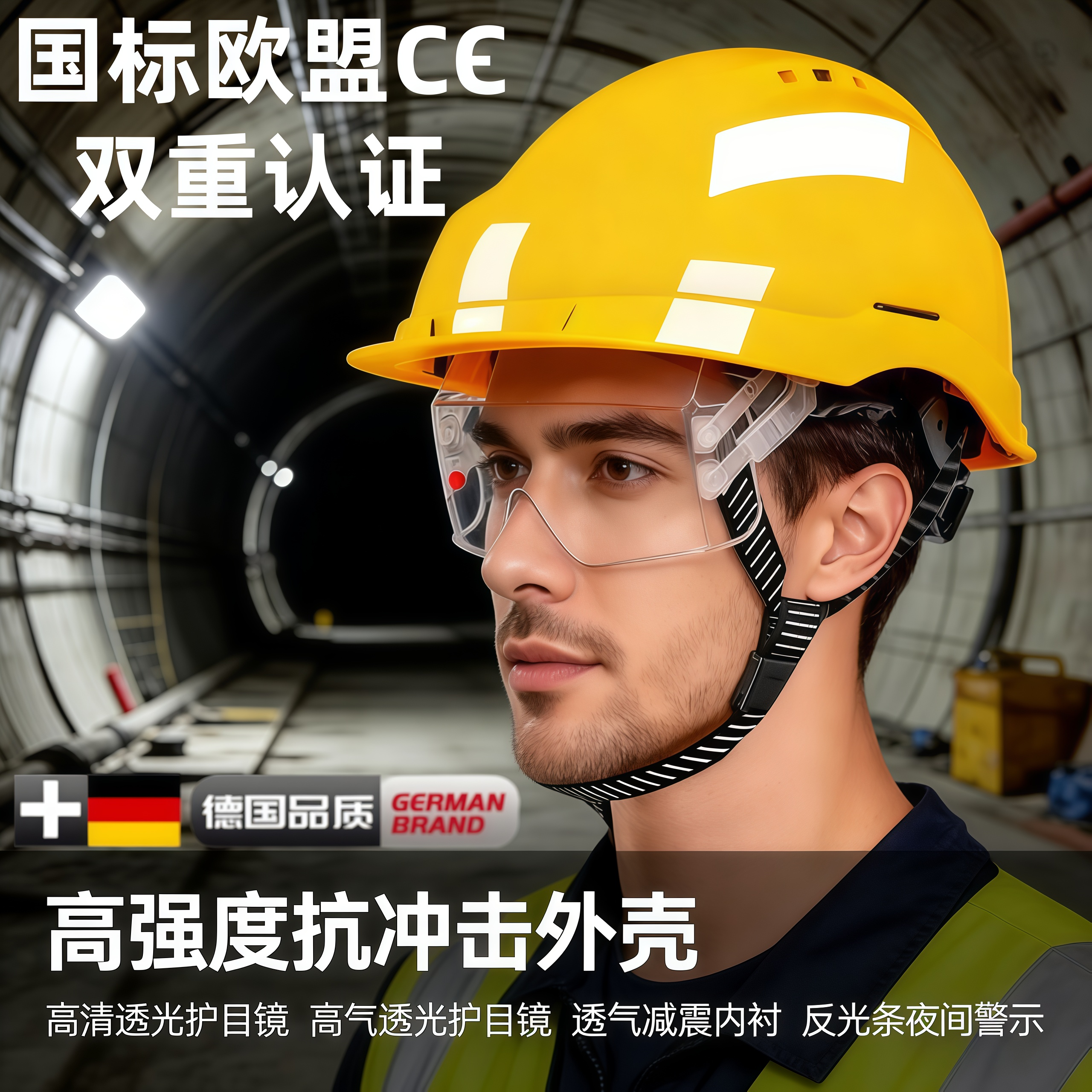 安全帽内置护目镜一体防护面罩可拆卸透气建筑施工新国标工业ABS,居家日用,安全帽,淘宝优惠券,粉丝福利购,淘宝优惠卷