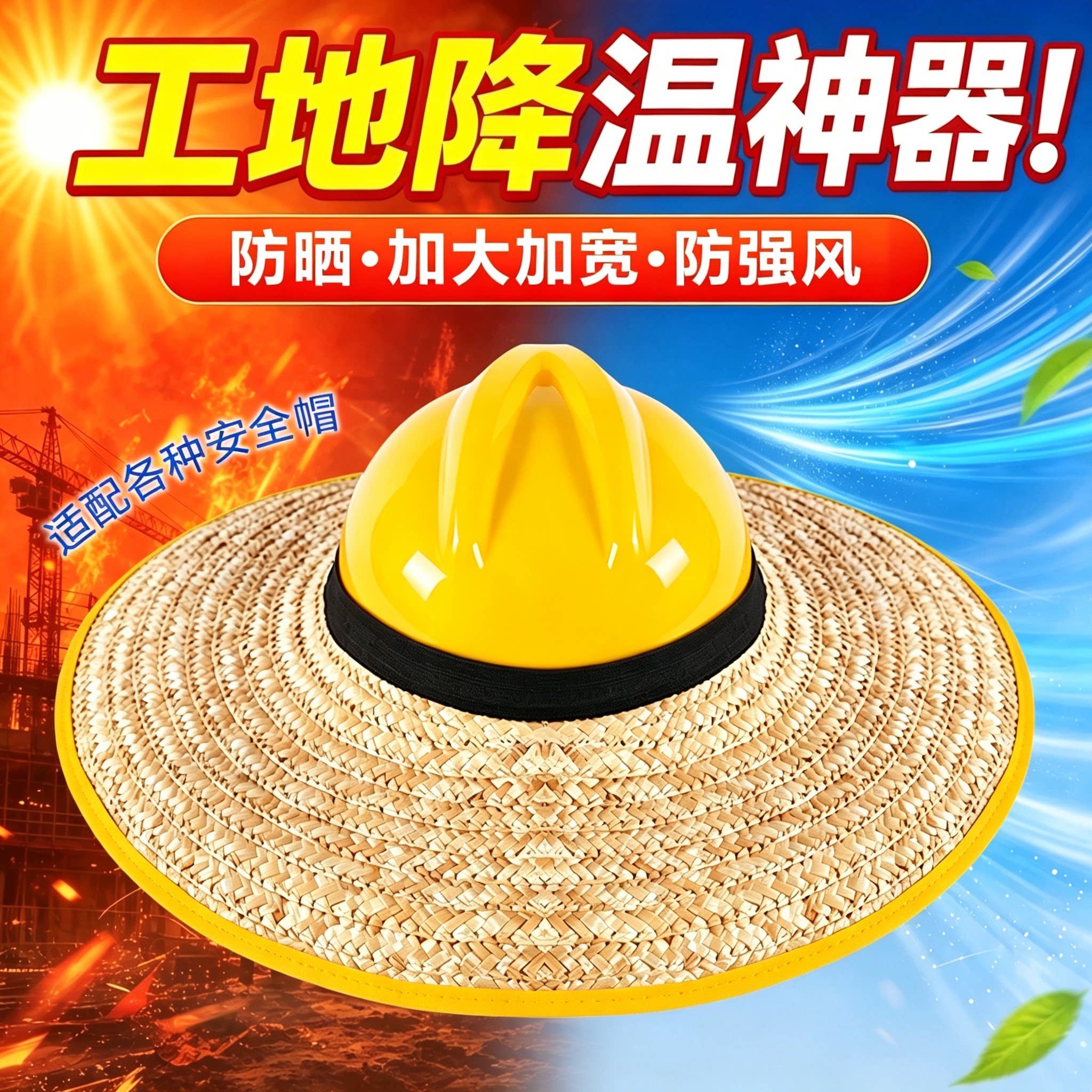 【爆款热销】草帽安全帽帽檐遮阳图片