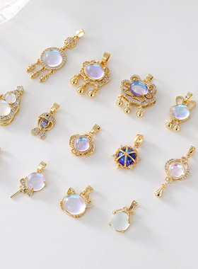 新款月光石吊坠铃铛女小众气质铜