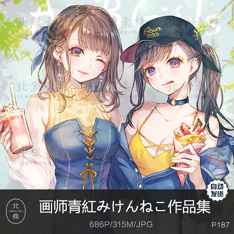 画师青紅みけんねこ作品集人物美女光影色彩原画绘画临摹参考素材