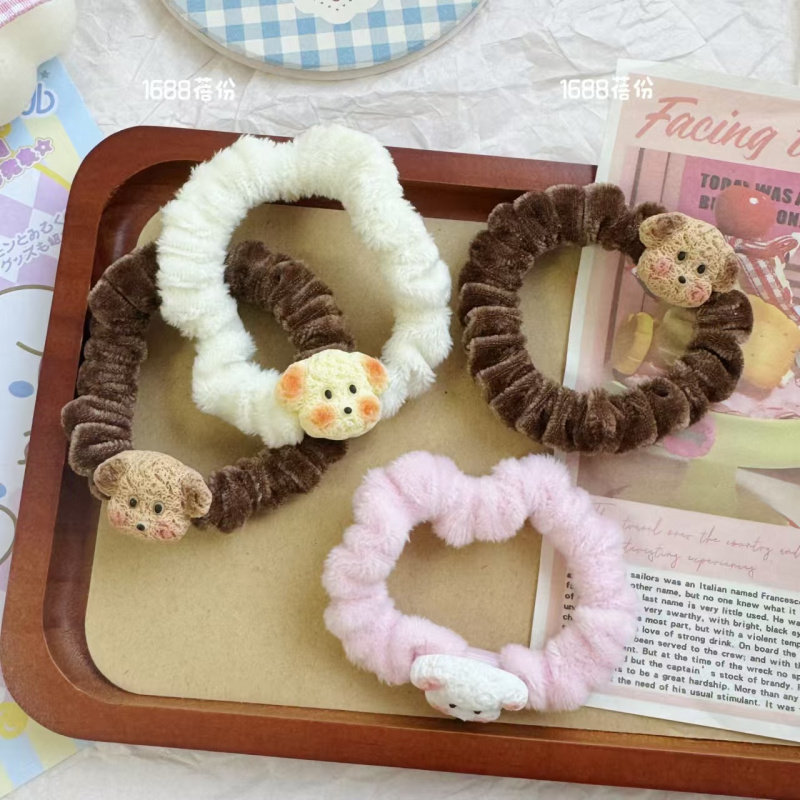 可爱咖色小狗毛绒小肠圈发圈日系