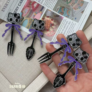 万圣节发饰甜酷辣妹风猫咪骷髅勺子叉子发夹可爱搞怪卡通发卡发饰