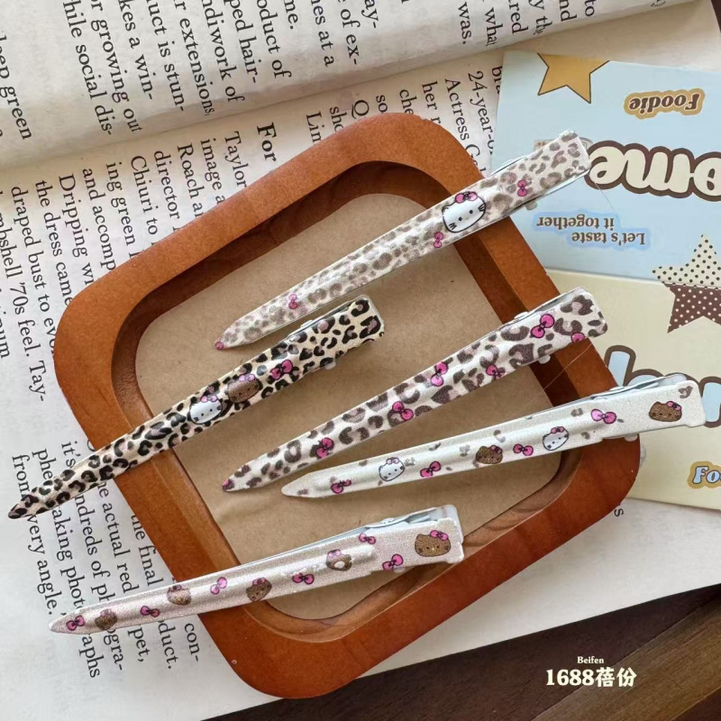 秋冬美拉德风豹纹KT猫发夹一字夹