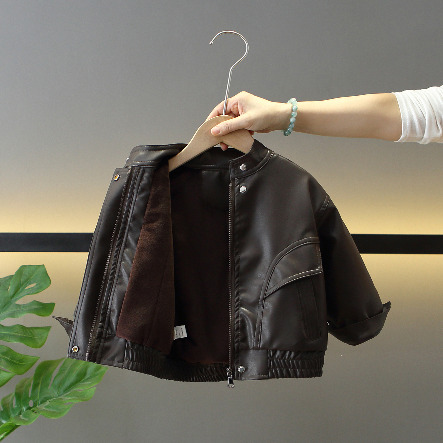 男童冬季洋气时髦加绒皮衣外套潮