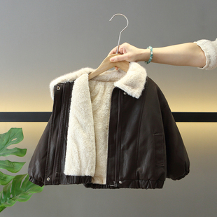 男孩加绒加厚皮衣儿童冬装 韩版 酷帅皮夹克潮 外套2025新款 男童冬装