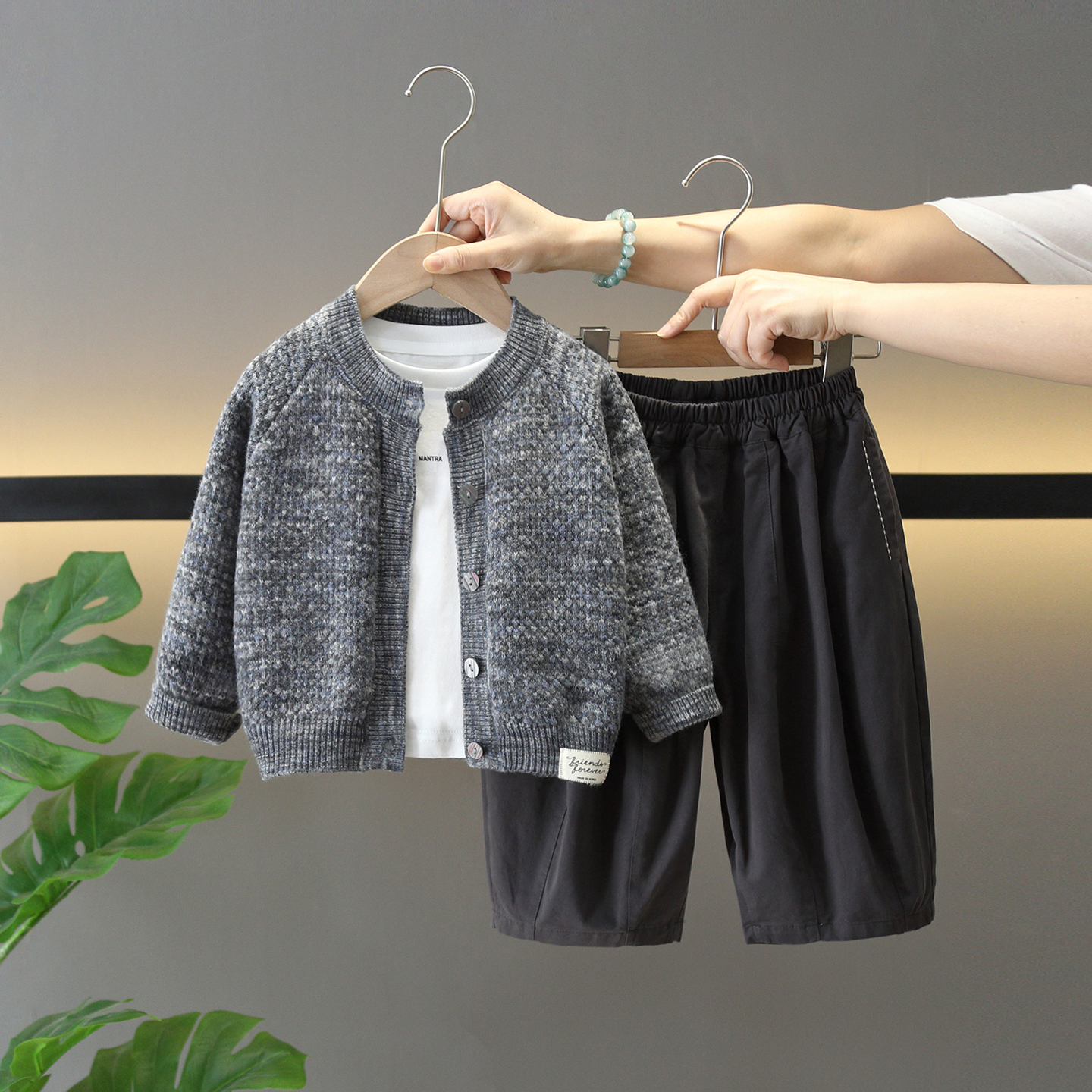 男童春秋季酷帅开衫毛衣三件套潮