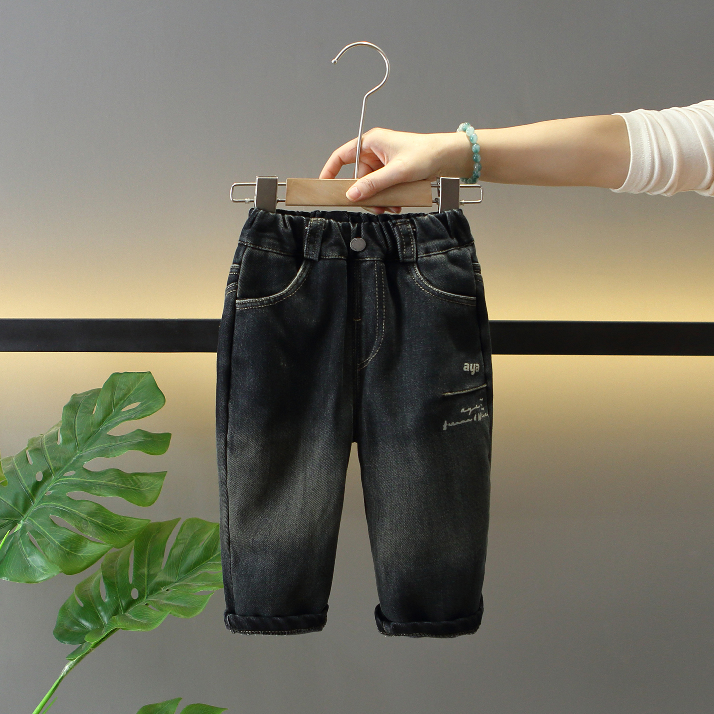 男童冬季韩版一体绒牛仔裤子潮