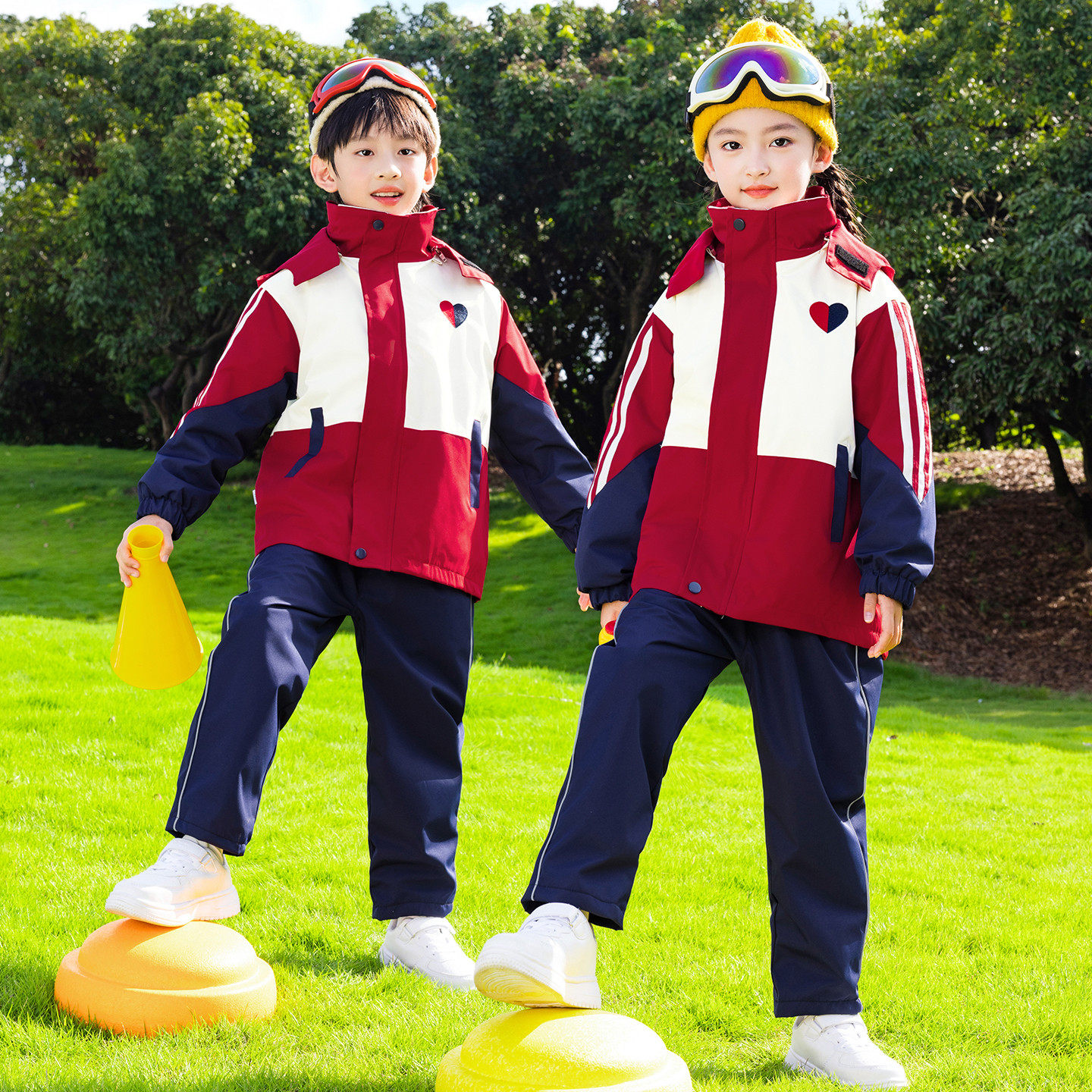 小学生校服冲锋衣三件套三合一冬季红色外套幼儿园园服儿童班服