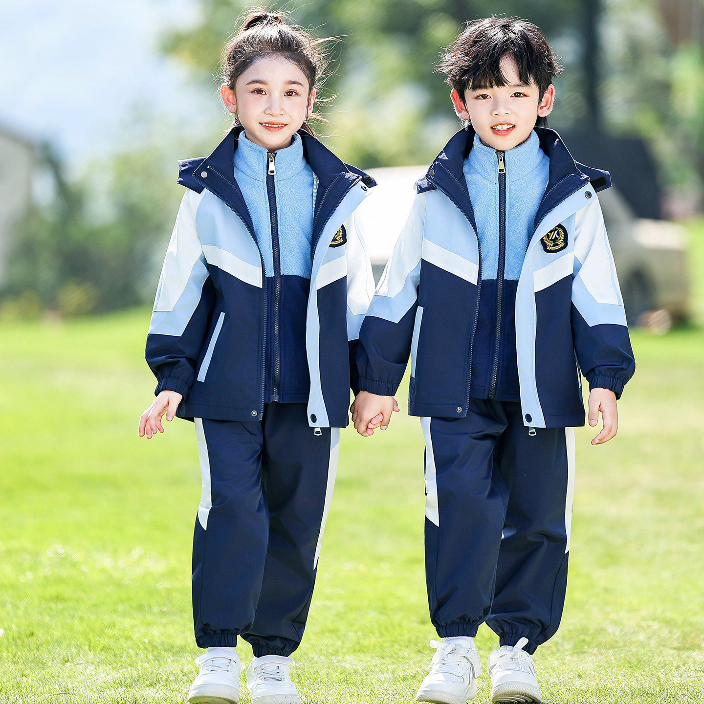 小学生校服一年级班服幼儿园园服春夏秋冬四季冲锋衣四件套装蓝色