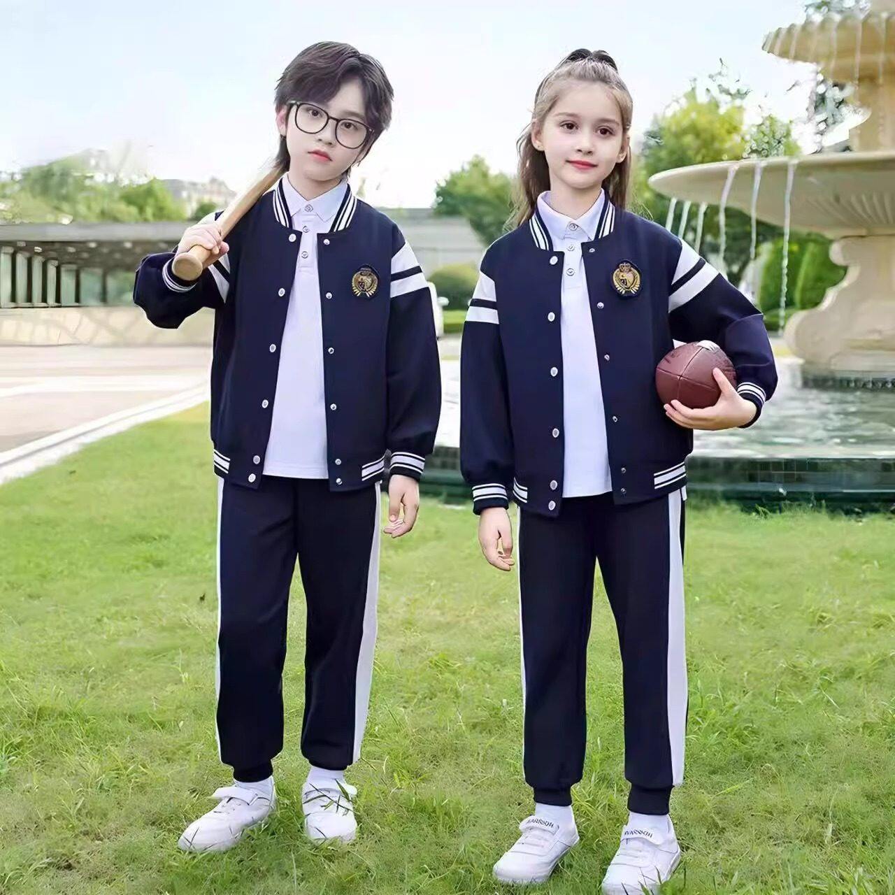 学院风棒球服校服套装小学生春秋运动三件套一年级班服藏青色棉质