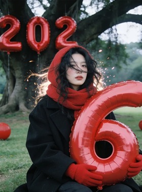 2026跨年数字气球元旦新年氛围装饰拍照道具红色放飞马年场景布置