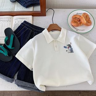 儿童纯棉中大童洋气短袖 装 polo衫 夏季 吸汗上衣 韩版 男女童卡通薄款