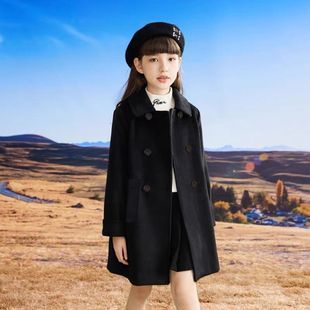 秋冬女童森系毛呢子大衣2025新款洋气儿童双排口中大童风衣外套女
