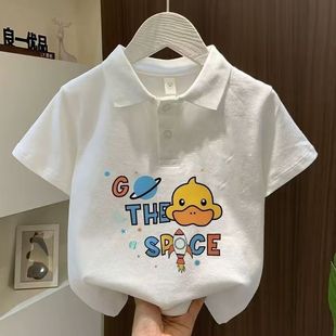 t上衣 纯棉polo领T恤儿童短袖 2025夏季 洋气印花卡通百搭吸汗衫 童装