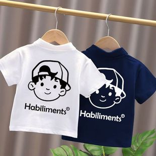t韩版 纯棉polo领T恤儿童短袖 童装 2025夏季 上衣洋气卡通印花吸汗衫