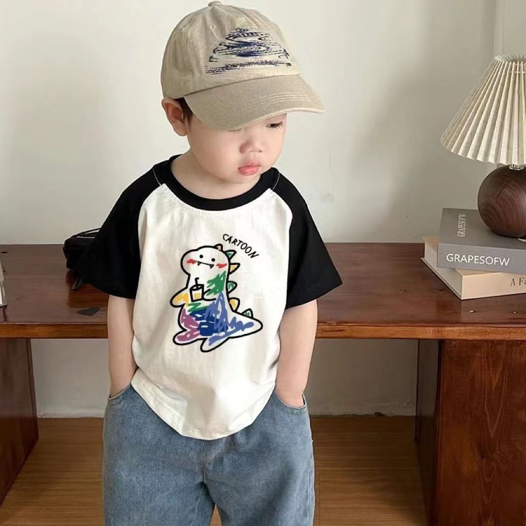 纯棉儿童撞色短袖t恤男女童洋气薄款上衣韩版2025夏季中大童装T潮