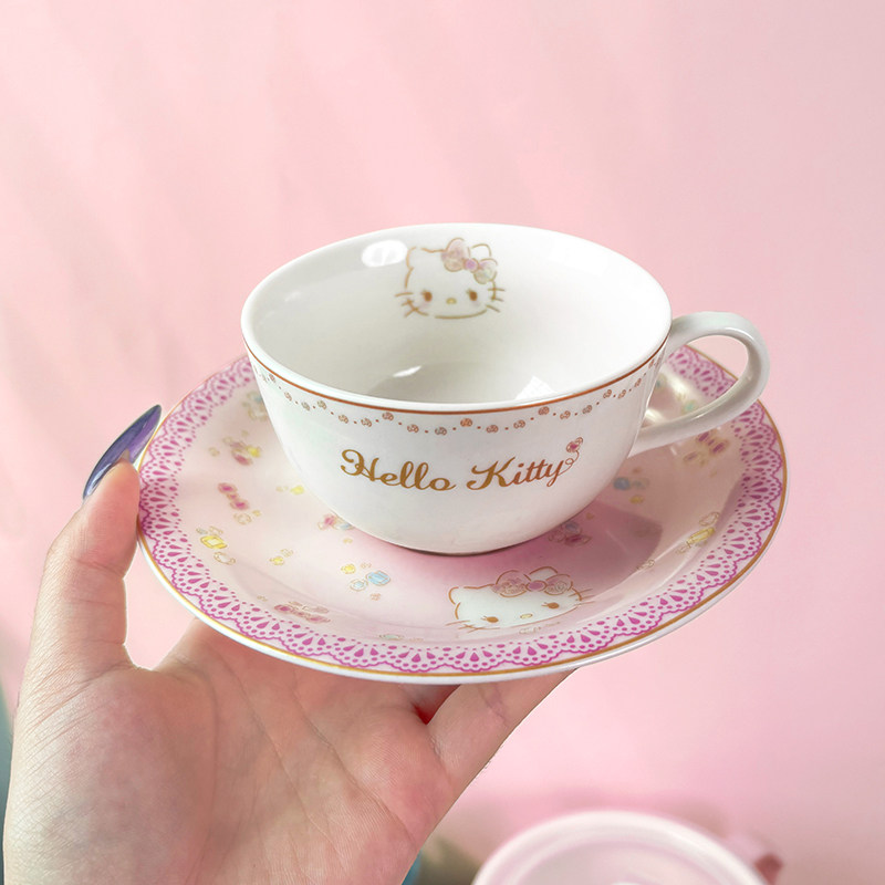 HelloKitty咖啡杯碟套装女生高颜值陶瓷杯碟家用办公室下午茶杯子,餐饮具,咖啡杯,淘宝优惠券,粉丝福利购,淘宝优惠卷