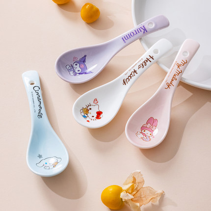 HelloKitty吃饭勺子陶瓷小汤勺家用可爱儿童汤匙一人一勺喝汤调羹