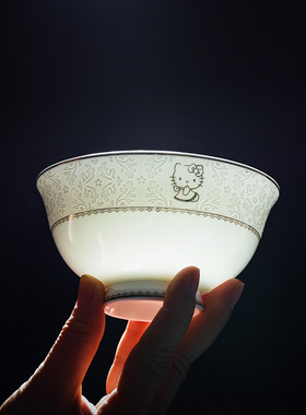 hellokitty碗碟套装家用高档新骨瓷碗盘中式浮雕金边餐具送礼套装