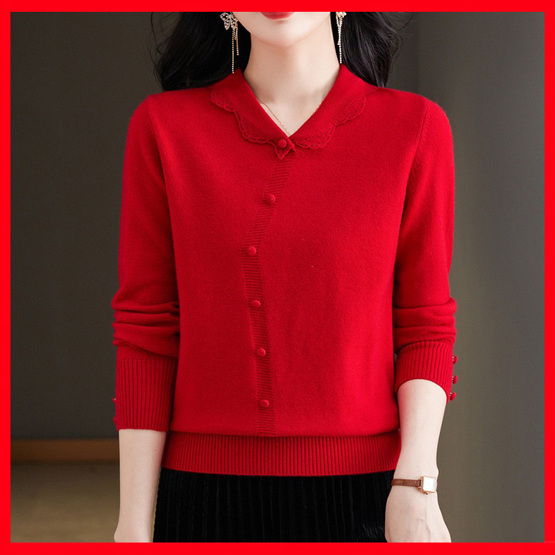 2025蛇年本命年衣服妈妈装中年秋冬打底衫红色女装中式上洋气毛衣