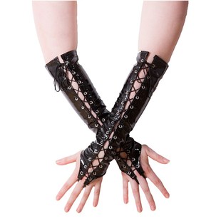 专用 夜店舞台ds演出装 PVC亮皮绑绳露指挂指袖 套长筒朋克舞蹈手套