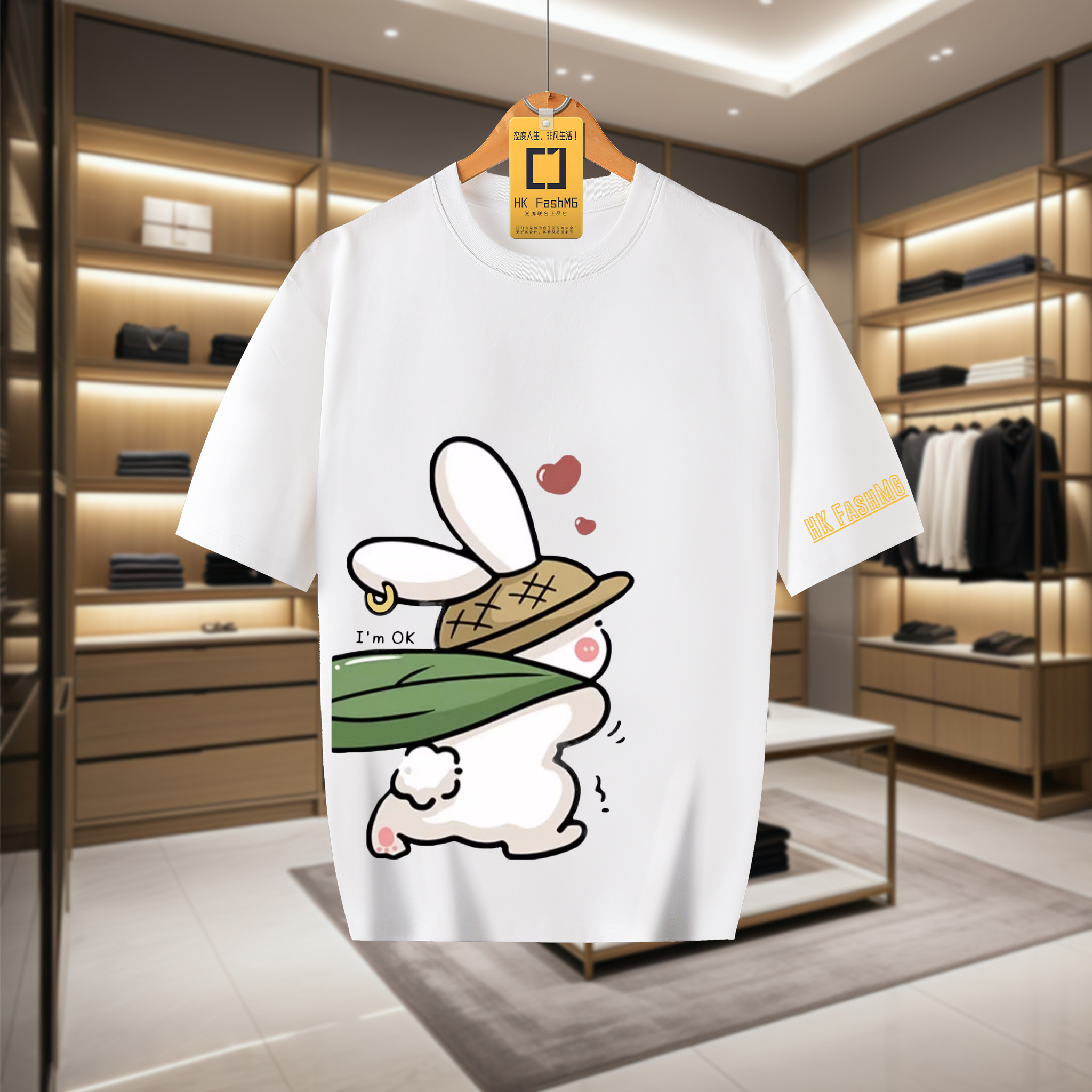 香港潮牌兔子短袖T恤男2024新款夏季新款宽松纯棉情侣装衣服印花