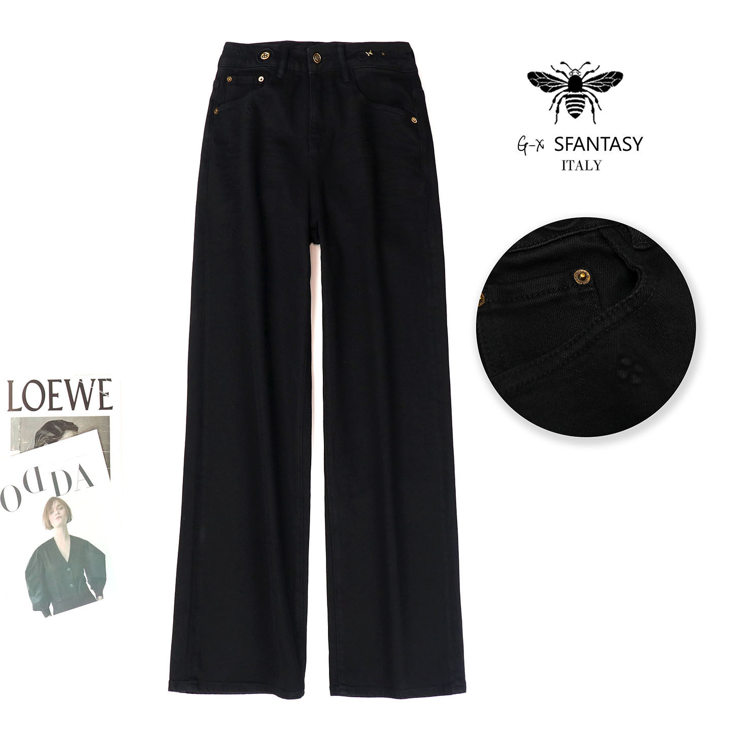 欧货GX小蜜蜂秋新款黑色弹力垂感直筒牛仔裤时尚高腰窄版阔腿裤女,女装/女士精品,牛仔裤,淘宝优惠券,粉丝福利购,淘宝优惠卷