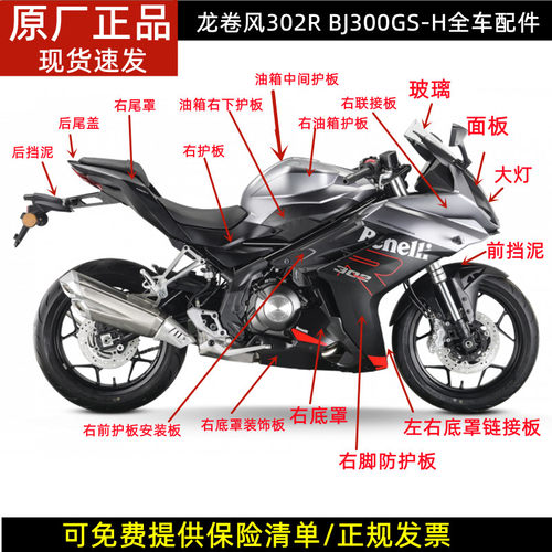 贝纳利龙卷风302R BJ300GS-H挡泥护板尾罩底罩面板大灯外壳头罩