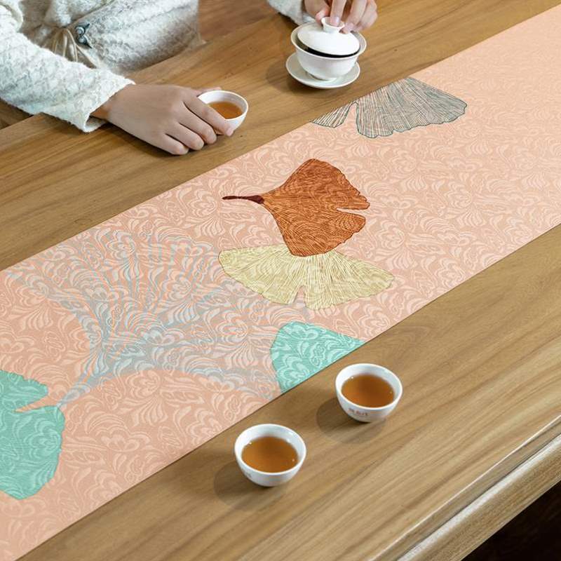 桌布高端布艺桌旗中式垫子垫布防水简约银杏叶茶桌茶席新禅意茶旗