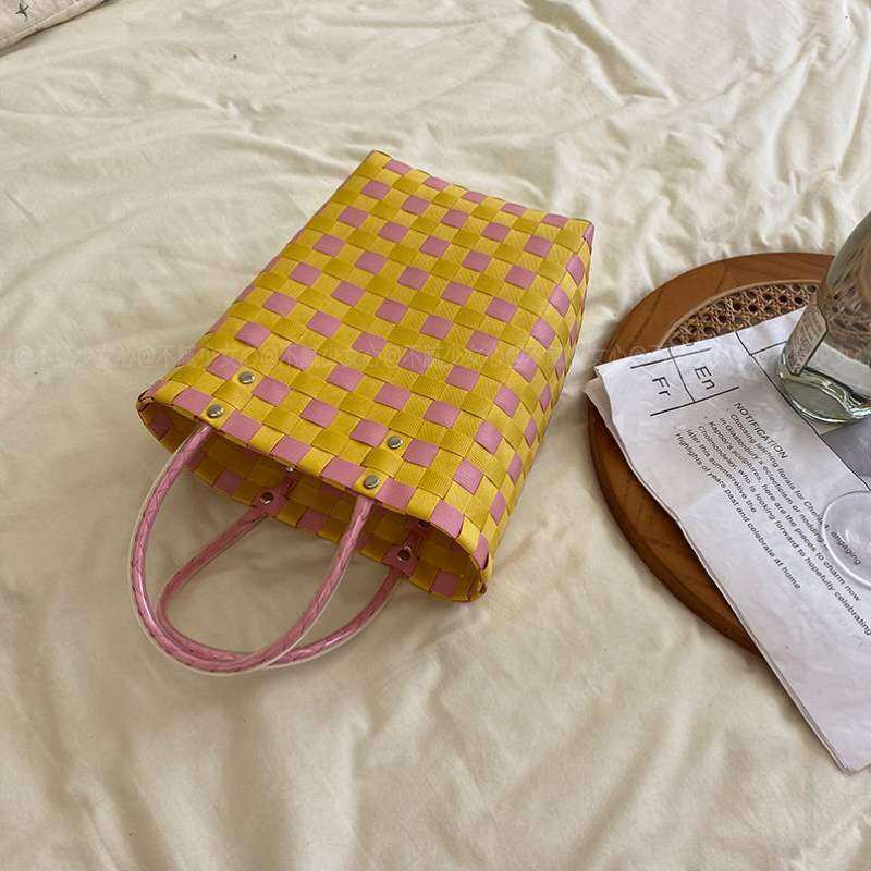 心少女格子彩色不腻清新塑料可爱草编休闲包菜篮子编织篮包手提,箱包皮具/热销女包/男包,通用款女包,淘宝优惠券,粉丝福利购,淘宝优惠卷