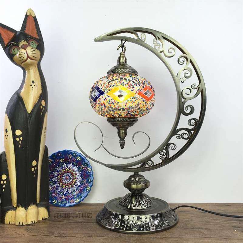 月亮手工酒店风土耳其复古客厅马赛克卧室餐厅玻璃咖啡厅台灯民族,家装灯饰光源,装饰台灯,淘宝优惠券,粉丝福利购,淘宝优惠卷