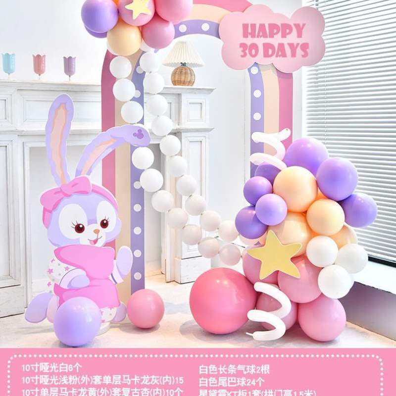100宴场景岁百日kt满月兔布置女孩天宝宝气球3定制装饰板男背景墙
