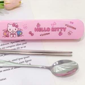 不锈钢勺子h可爱筷子卡通两件套上学收纳便携上班餐具套装汤勺盒