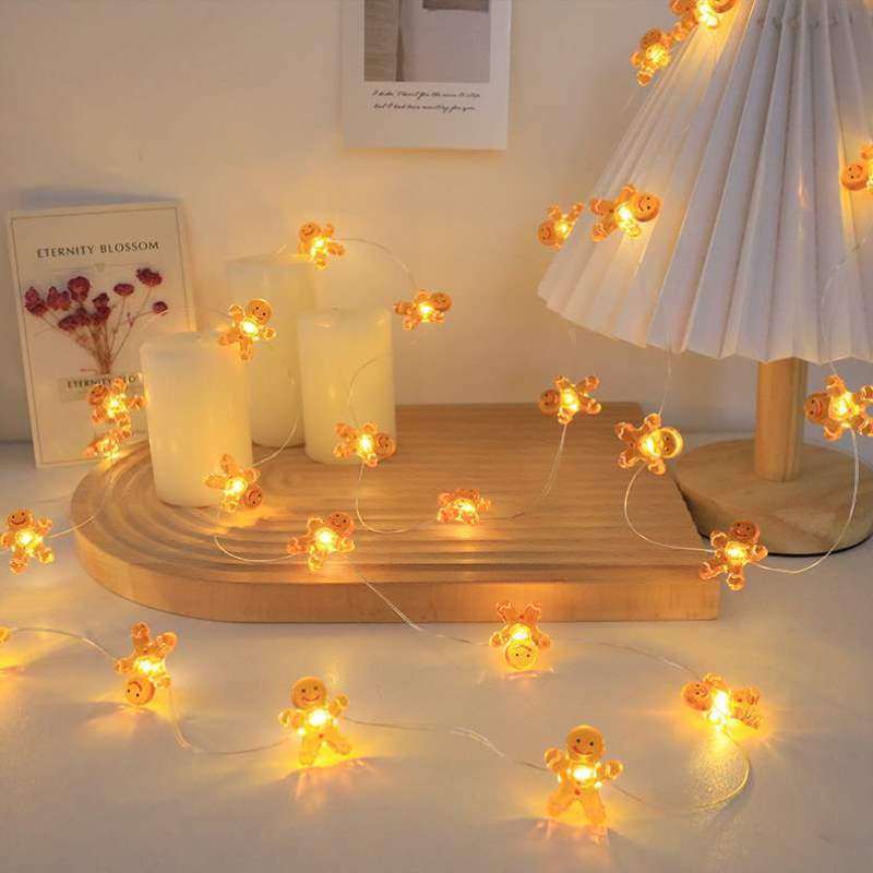 姜饼卡通房间背景墙灯串节日人铜线氛围星星装饰灯布置灯露营发光