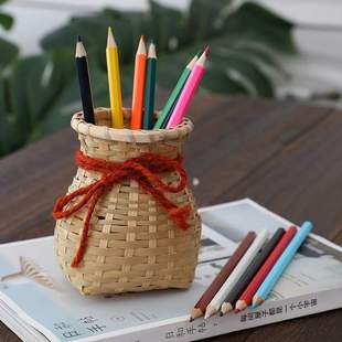 儿童舞台茶竹编小鱼篓竹道具竹编背篓幼儿园娄背篓舞蹈手工