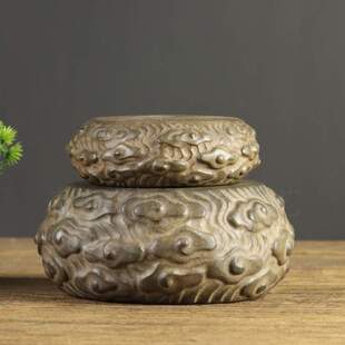 石头旧石墩底座壶菩萨垫青石茶台祥云老石鼓仿古摆件香炉雕刻