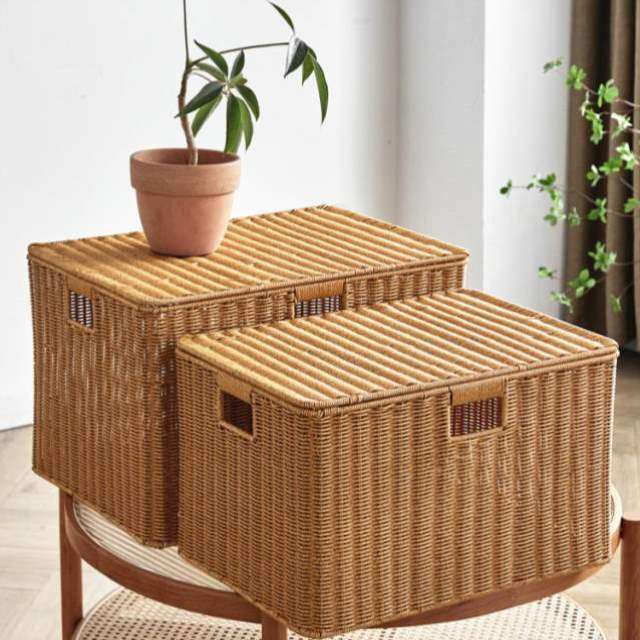 收纳家用整理衣服藤编箱仿日式收纳储物箱编织玩具收纳盒筐翻盖,收纳整理,收纳箱,淘宝优惠券,粉丝福利购,淘宝优惠卷