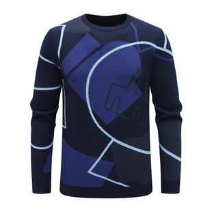 羊毛休闲圆领套头毛衣 舒适有弹力 深蓝色 羊毛衫 SF443路男式