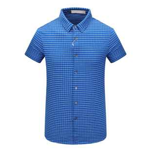 衬衫 短袖 蚕丝休闲商务上衣 蓝色格 都市 MY263美尔男式 时尚 夏季