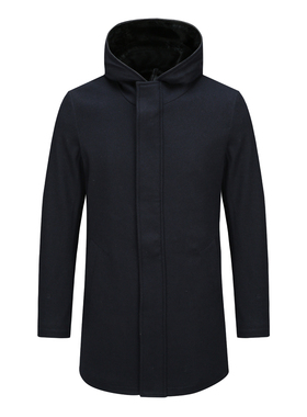 SL100仕东秋冬男式毛呢尼克服 兔毛皮胆、连帽保暖防风外套