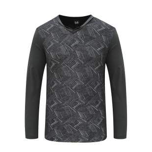 都市几何图案03506 T恤时尚 PA075男式 春秋T恤天丝混纺长袖