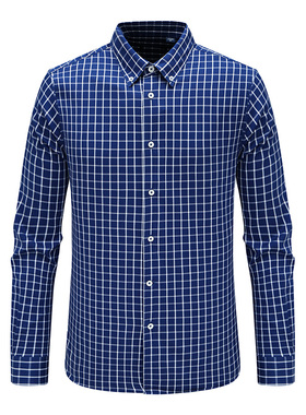 F3941鸟春秋男式长袖衬衫 棉百搭商务休闲上衣 深蓝色