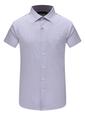 SA52萨男夏季短袖衬衫 棉140`S意大利面料休闲上衣免烫 蓝色白格