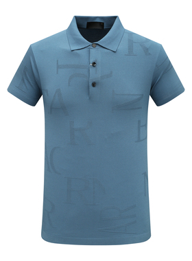 KN57康L尼L男式夏季短袖T恤 棉翻领套头休闲商务上衣 灰蓝色