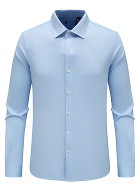 F3971鸟春秋男式长袖衬衫 百搭商务休闲上衣免烫 浅蓝色